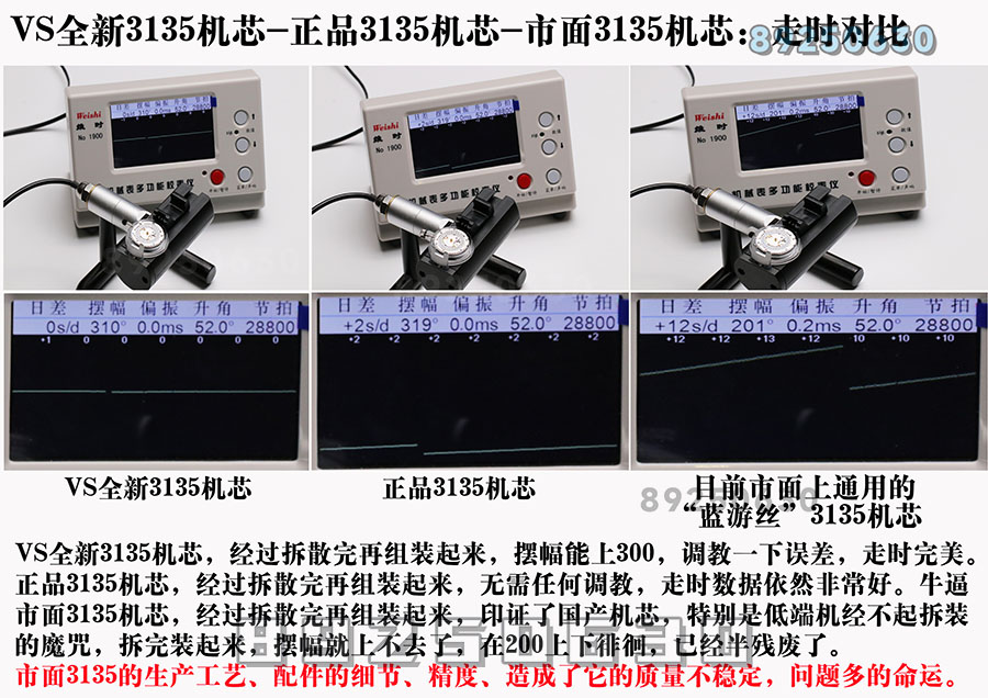 VS厂劳力士对比正品-3135款机芯对比